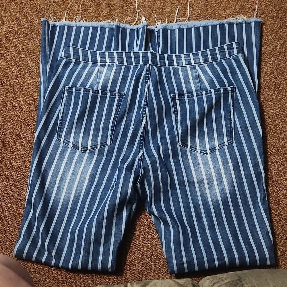Turquoise haven flare leg striped denim pants size large - Picture 3 of 3